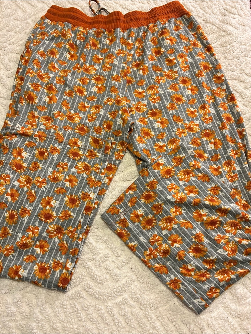 Men's Gray Floral Knit Pants with Orange Accents